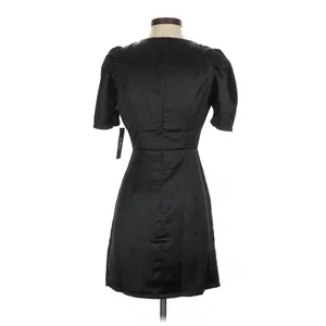 Lulus Black Ecstatic Evening Satin Puff Sleeve Ruched Mini Dress Small LBD thumbnail 8