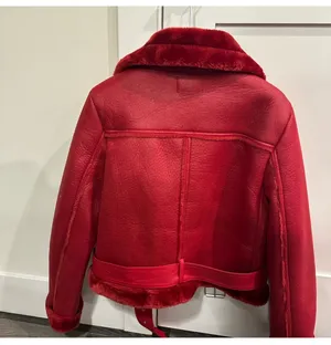 Pretty Little Thing Red Leather Fur Coat thumbnail 3