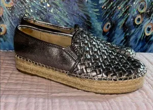Sam Edelman Size 7 Metallic Silver Woven Slip-On Espadrilles thumbnail 1