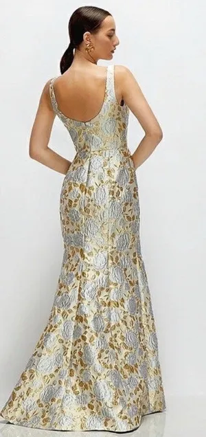 Dessy Collection metallic floral brocade trumpet gown thumbnail 2