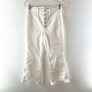 American Eagle Super Hi Rise Crop Flare Chewed Hem Jeans White 29 Short thumbnail 2