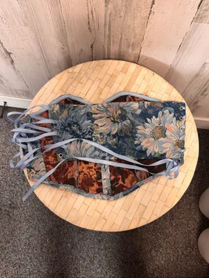 SHEIN Floral Jacquard Tapestry Corset Top Womens Extra Small XS Blue Lace Up thumbnail 3