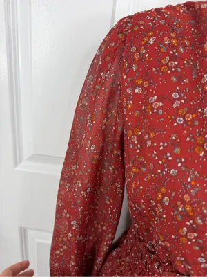 Max Studio Floral Smocked Waist Mini Dress Size S Rust Red Boho Fall thumbnail 6