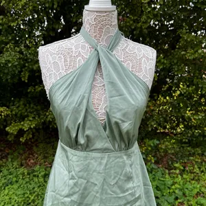 Le Lis Light Olive Green‎ Avaya Halter Satin Mini Dress Sz M Party Nightclub NWT thumbnail 2