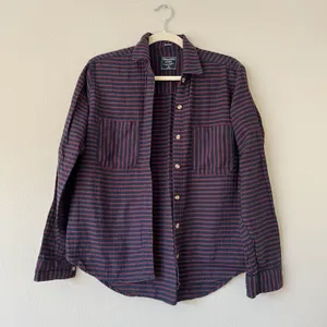 Boyfriend Button Down Shirt Striped Navy Blue Red thumbnail 2