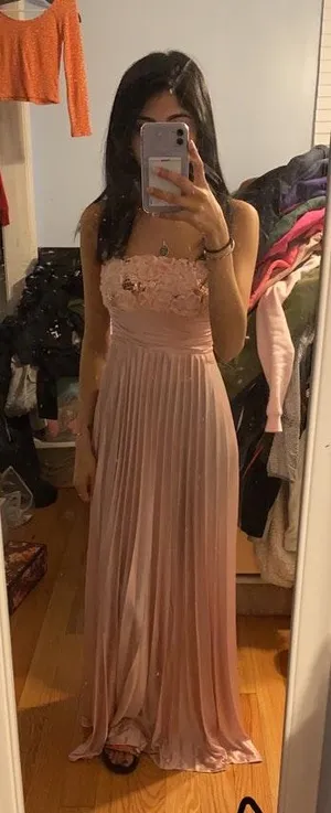 Blush Pink Floral Maxi Gown Dress Prom thumbnail 1