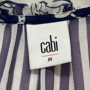 Cabi Paisley Blouse Sleeveless Ruffle Trim Sheer Top Blue Orange Size‎ M thumbnail 6