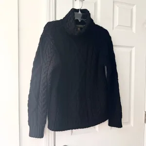 Inis Crafts Ireland Merino Wool Black Cable Knit Turtleneck Sweater Large Cozy thumbnail 2