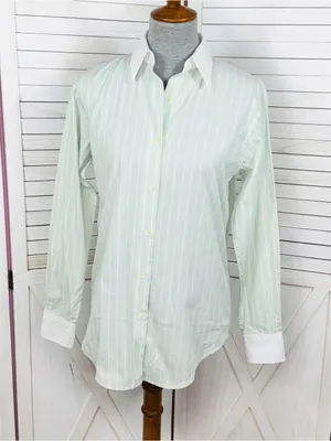 Lauren Ralph Lauren Pinstripe Button Up‎ Shirt Green White Size 6 Preppy Oxford thumbnail 1