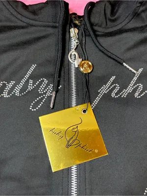 NWT Baby Phat Black Rhinestone Logo Cropped Jacket with White Stripes Size XS thumbnail 4