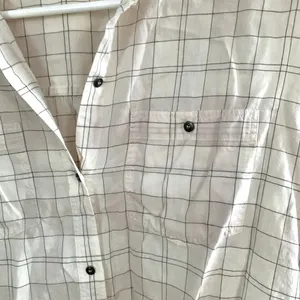 3/$15 Eliot 100% Cotton Windowpane Grid Button Down Blouse in White/Grey thumbnail 2