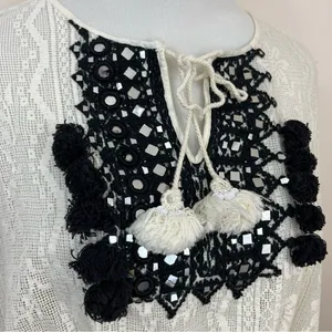 Anthropologie Vineet Bahl Iona Peasant Top Cream Lace Crochet M thumbnail 4