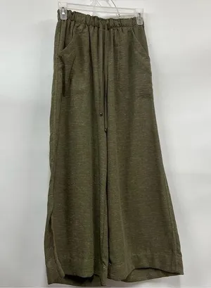 NWT Max Studio Women's Cropped Wide Leg Trousers XS Pull-on linen blend olive thumbnail 1