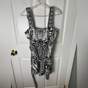 Farm Rio Off-White Monochrome Elegance Scarf Romper M thumbnail 2