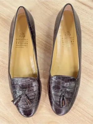 Brooks Brothers Croc Embossed Leather Tassel Loafers Brown 10 AA Narrow thumbnail 4