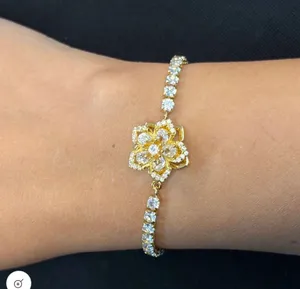 Rotating Spinner Snowflake Bracelet – Crystal Gold thumbnail 1
