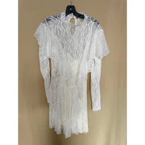 Free People Dress Womens Medium Ivory white‎ rock candy Lace Mock Neck Mini thumbnail 4
