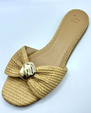 Natural Raffia Gold Hardware Slide Sandals NWT 11 thumbnail 1