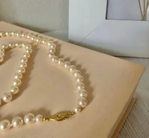 Champagne Pearl Necklace Vintage “Mairi” 25” Gold Marquise Fishhook JAPAN Classic thumbnail 5