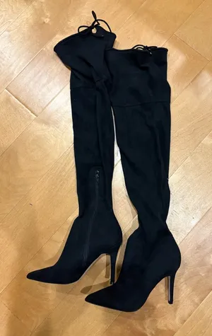 Aldo over the knee suede-like stiletto heel boots black sz 7.5 thumbnail 1
