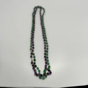 Purple Green faceted Bead 2 Necklace Set Layered Boho Statement Gold Tone 34" thumbnail 6