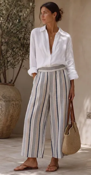 JONES & CO Cropped Linen Pants White Size 1X thumbnail 1