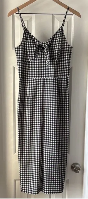 Xhilaration Black and White Checkered Midi Jumpsuit thumbnail 1