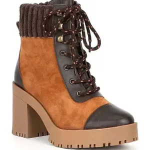 Chelsea and Violet Suede Leather Platform Hiking Boot Bootie Lug‎ Sole Brown Cap Toe Size 6 New thumbnail 1