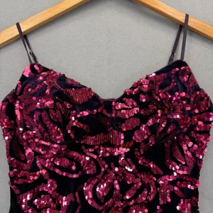 Privy Womens Small Purple Velvet Sequin‎ Bodycon Mini Dress Sweetheart Neckline thumbnail 7