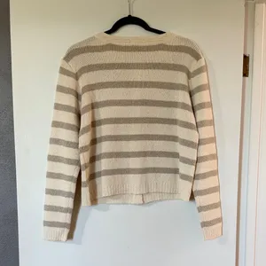 Hem & Thread Cream and Taupe Striped Button Cardigan thumbnail 5