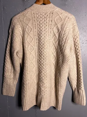 J. Crew Cable-Knit Merino Wool Alpaca Blend Cardigan Sweater Off White. Medium thumbnail 3
