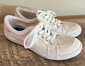 Keds White Canvas Sneakers Tennis Shoes Women’s Size 8.5 DIY Project thumbnail 1
