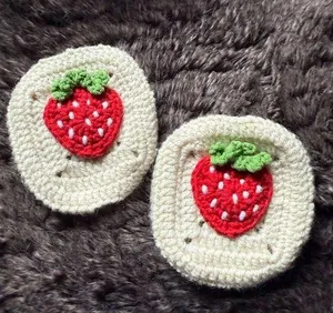Handmade Strawberry Crochet Patches - Cream and Red for AirPod max cover thumbnail 1
