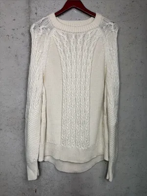 Tuckernuck Ivory Cable-Knit fisherman wool Crew neck Sweater sz L thumbnail 3