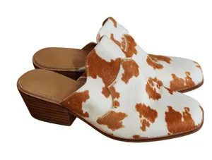 Crown Vintage Galena Cow‎ Print Hair Calf Mules Brown White Western Heel 6.5M thumbnail 1