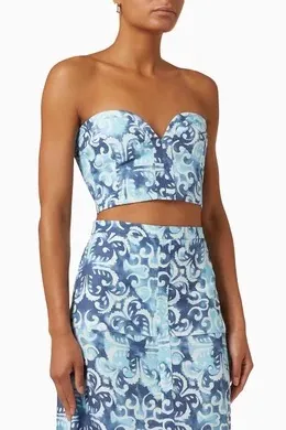 ALEXIS Isola Top in Blue & White Linen XS NWT thumbnail 1