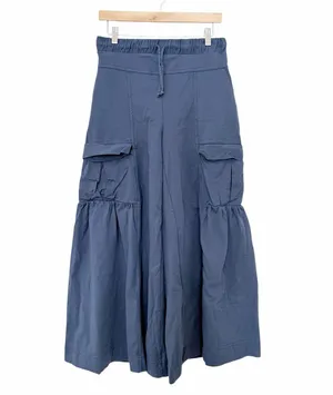 Free People Beach Blue Wide Leg Ruffle Pants Sz S thumbnail 1