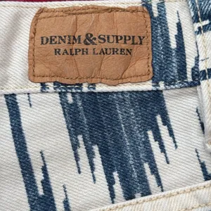 Denim & Supply Ralph Lauren Blue & White Aztec Preppy Boho Zip Fly Jean Shorts thumbnail 3