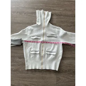 Marc New York Turtleneck Sweater Womens M Ivory White Full Zip Black Stripe Knit thumbnail 11