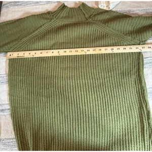 Olive Green Mock Neck Ribbed Knit Sweater Dress Long Sleeve Raglan L thumbnail 4