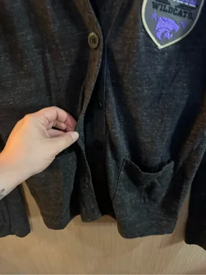 Women’s My U Kansas State Charcoal Button Cardigan with Wildcats Patch Medium Gray thumbnail 2