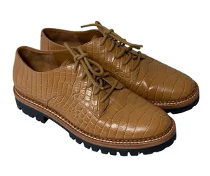 VINCE Like New Camilla Platform Derby Croc Embossed Oxford in Tan - Size 7 thumbnail 1