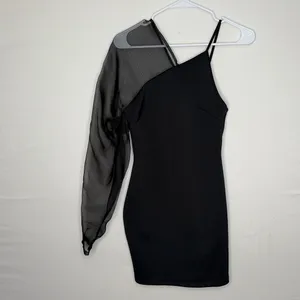 ASOS women’s Mini Dress US 4 EU 36 Black One Shoulder Mesh Sleeve Bodycon(E19)✨ thumbnail 2