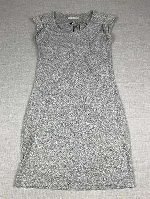 Athleta Dress Womens Small Gray Jersey Sheath Pleated Cap Sleeve Knee Length thumbnail 1