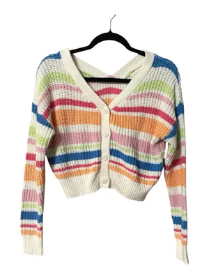 Jessica Simpson Striped V-Neck Cropped Knit Cardigan Size Small NWT Rainbow Boho thumbnail 3