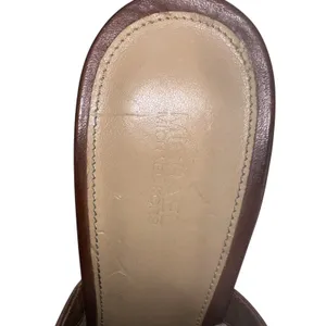 Michael Kors Brown Leather Slip On Open‎ Toe Heels Mules Slides Size 9M Gold thumbnail 8