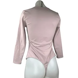Free People Women's Pink Long Sleeve Square Neck One Piece Thong Bodysuit Top M thumbnail 2