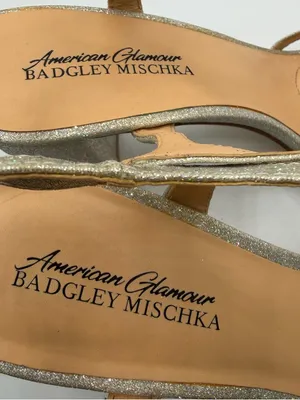 Badgley Mischka American Glamour Silver Glitter Block Heel Sandals Womens 10 thumbnail 9