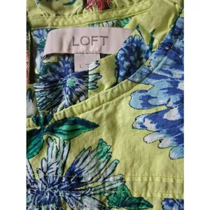 LOFT Yellow 100% Cotton Floral Ruffle Sleeve Blouse L Spring 23 thumbnail 3