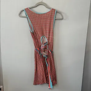 Love Fire Womens Mini Dress Geometric Print Cutout Back Tie Orange Blue XS thumbnail 4